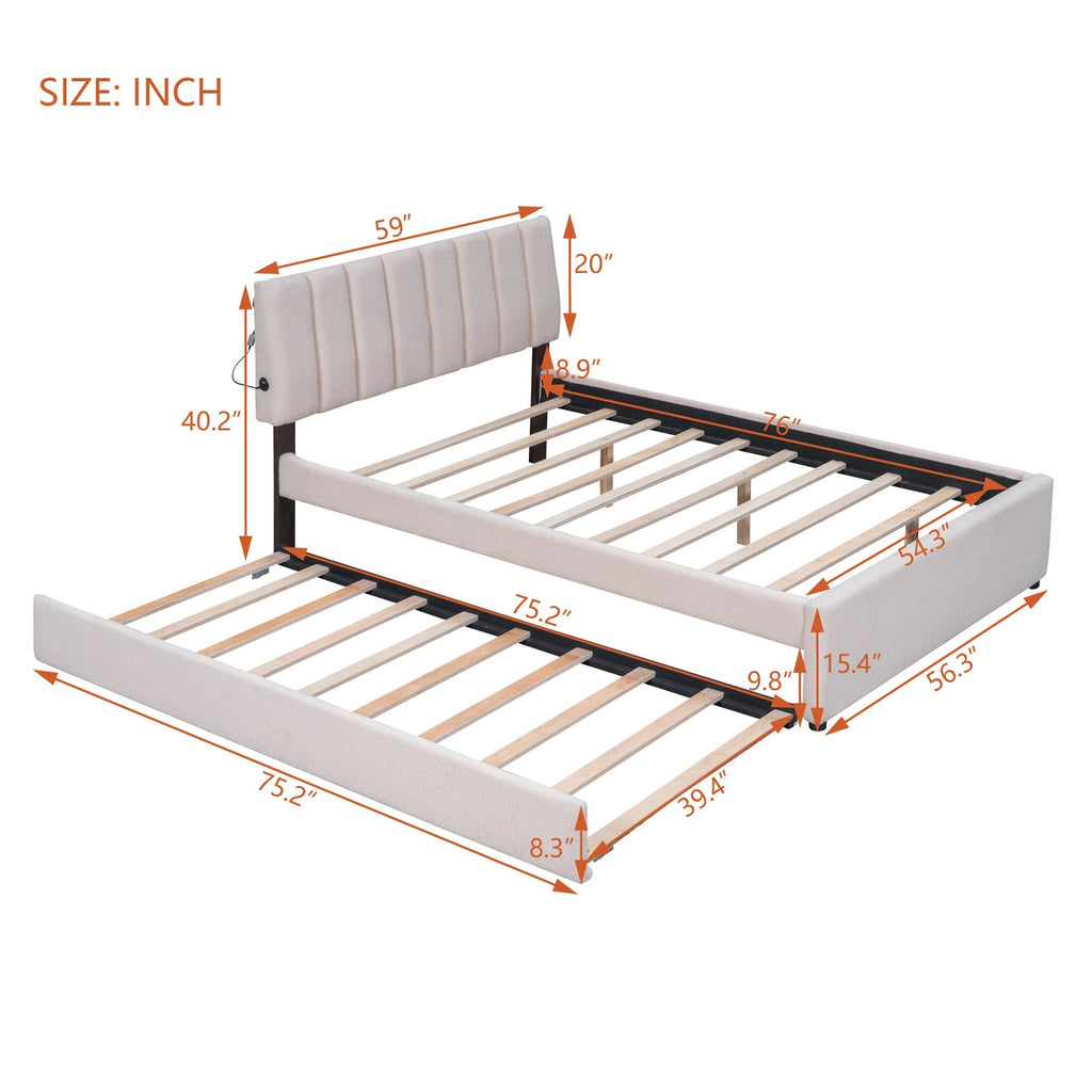 Teddy Fleece Full Size Upholstered Platform Bed with Twin Trundle
