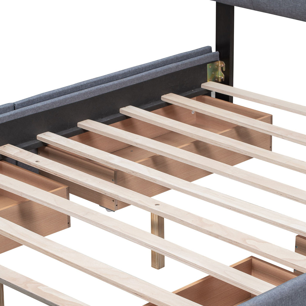 Upholstered Platform Bed With Classic Headboard And Drawers, No Box Spring Needed