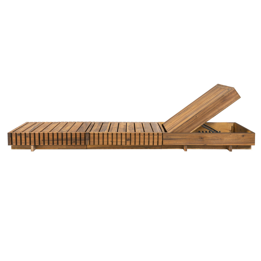 Lounge Chaise Set, Acacia Solid Wood with Cream Lounge Cushion