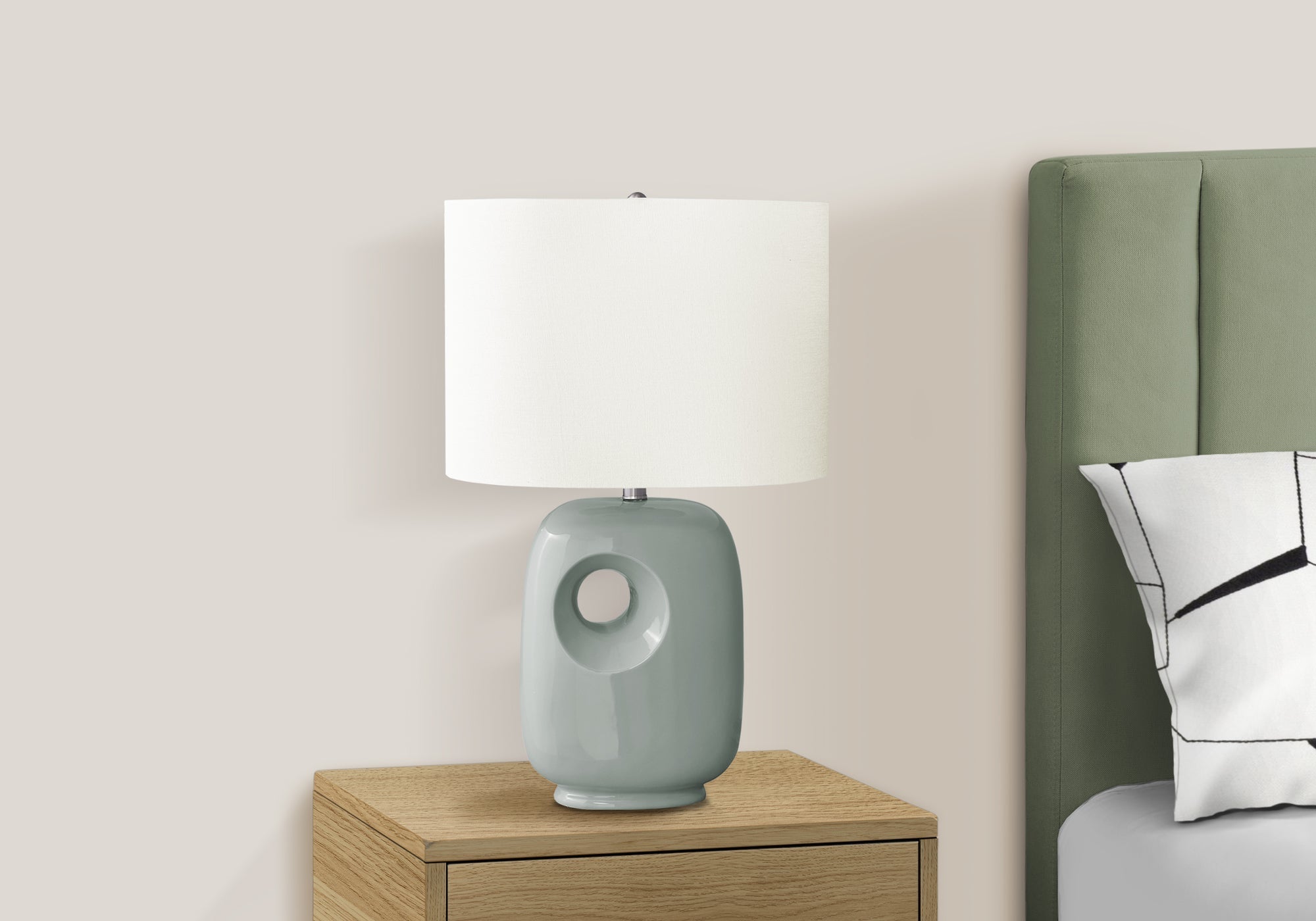 Contemporary Green Ceramic Table Lamp with Ivory Shade, 26"H