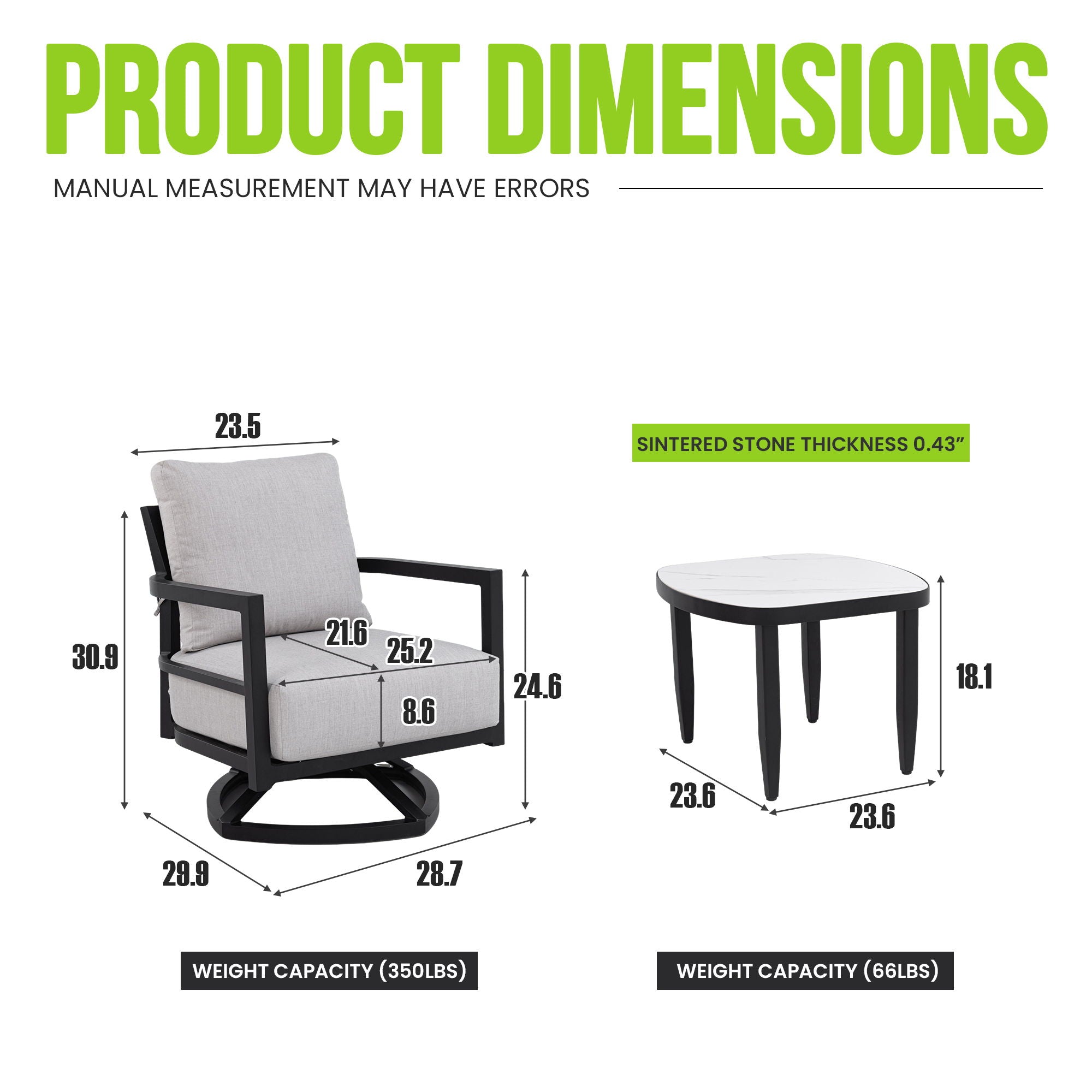 Outdoor Patio Furniture Chat Set with Sunbrella Cushions and Side Table
