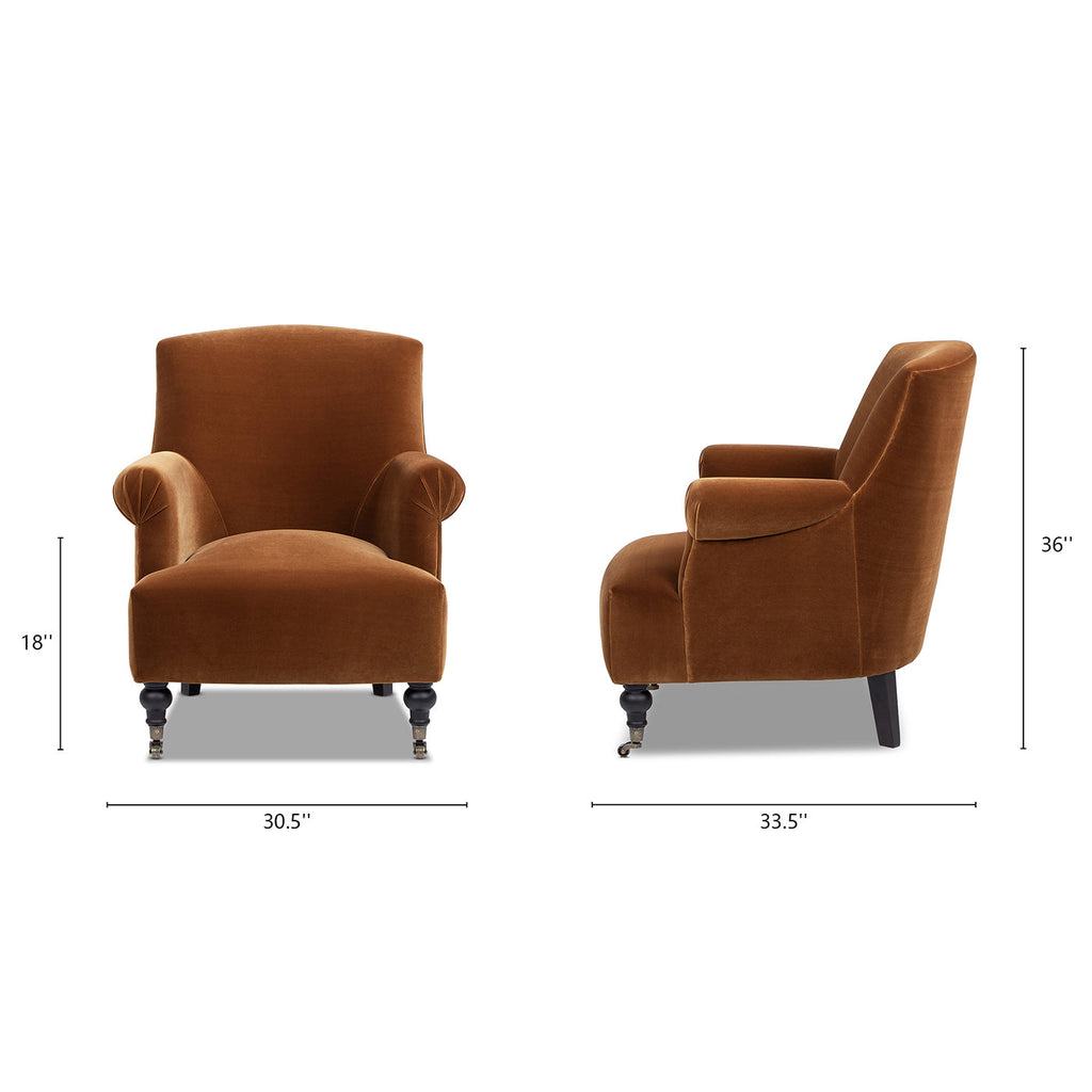 Eloise 30' Pleated Sock Arm Accent Armchair, Burnt Orange Performance Velvet