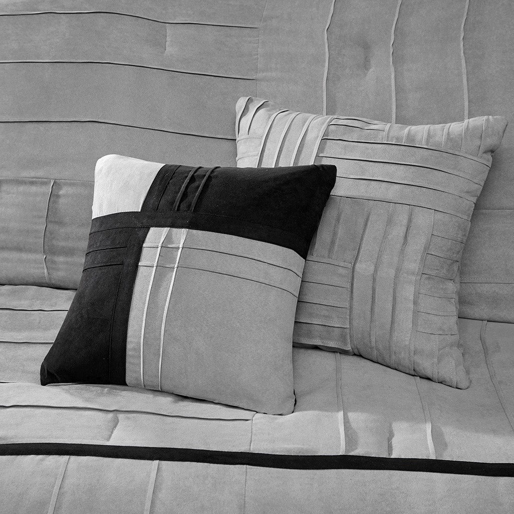 7 Piece Faux Suede Comforter Set Grey Full