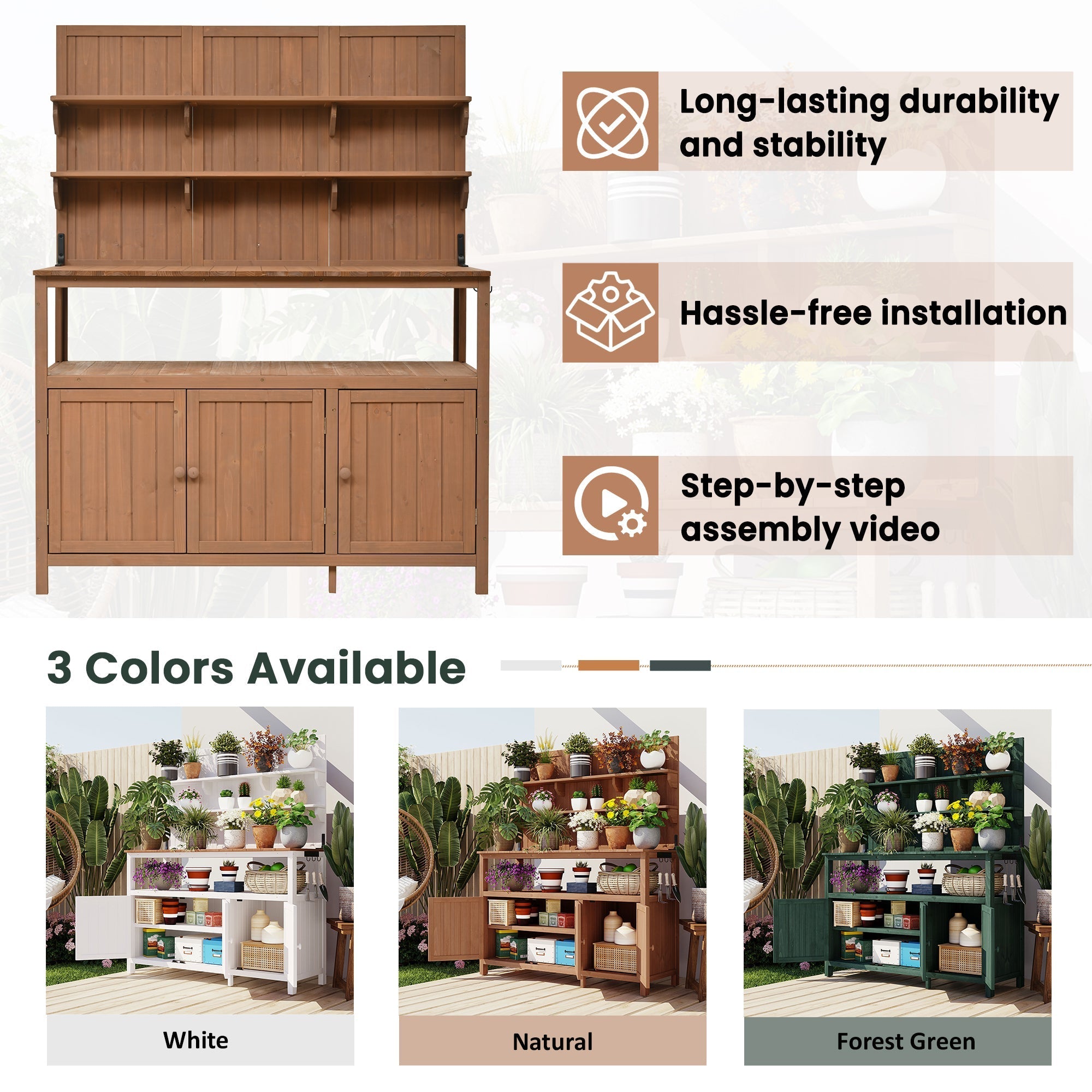 TOPMAX Potting Bench with Hutch, 50.2' Solid Fir Wood Garden Workstation