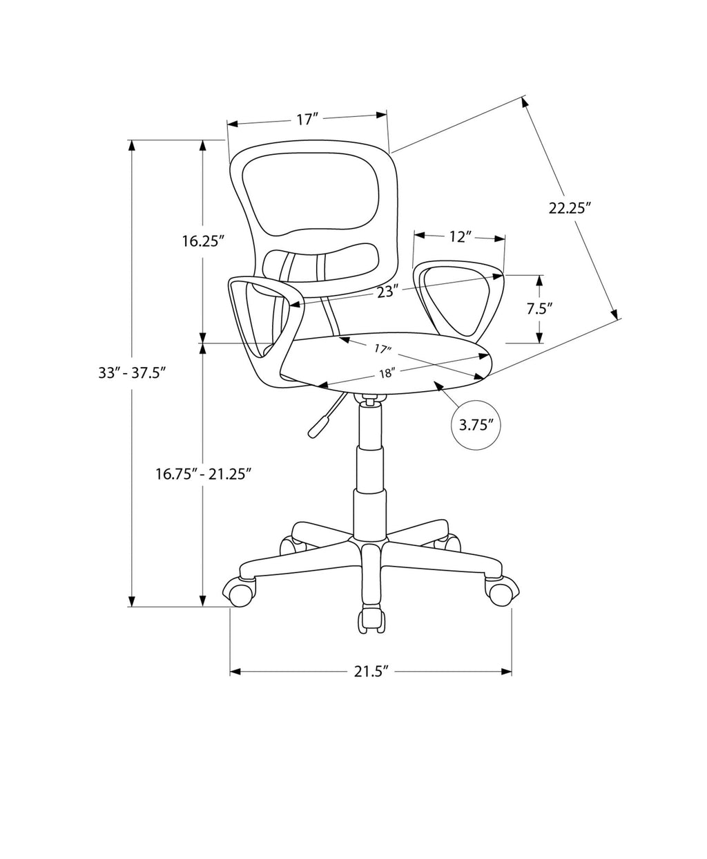 Office Chair, Adjustable Height, Swivel Ergonomic, Armrests
