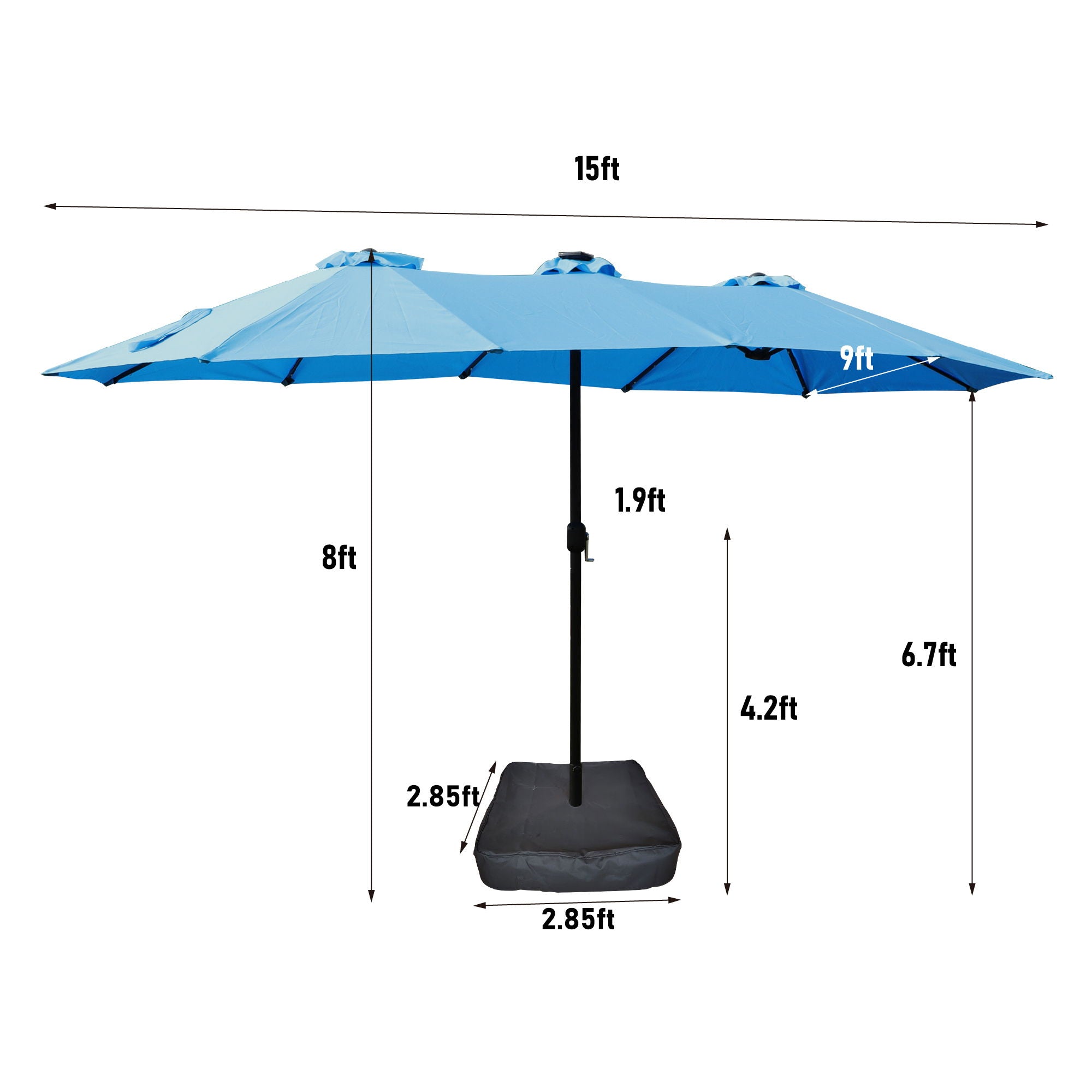Double-Sided Outdoor Market Umbrella With Lights And Base