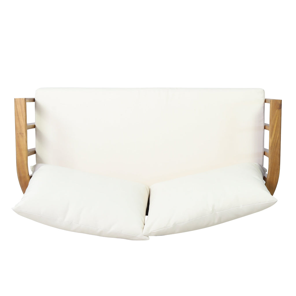 Outdoor Acacia Wood Loveseat and Coffee Table Set with Cushions