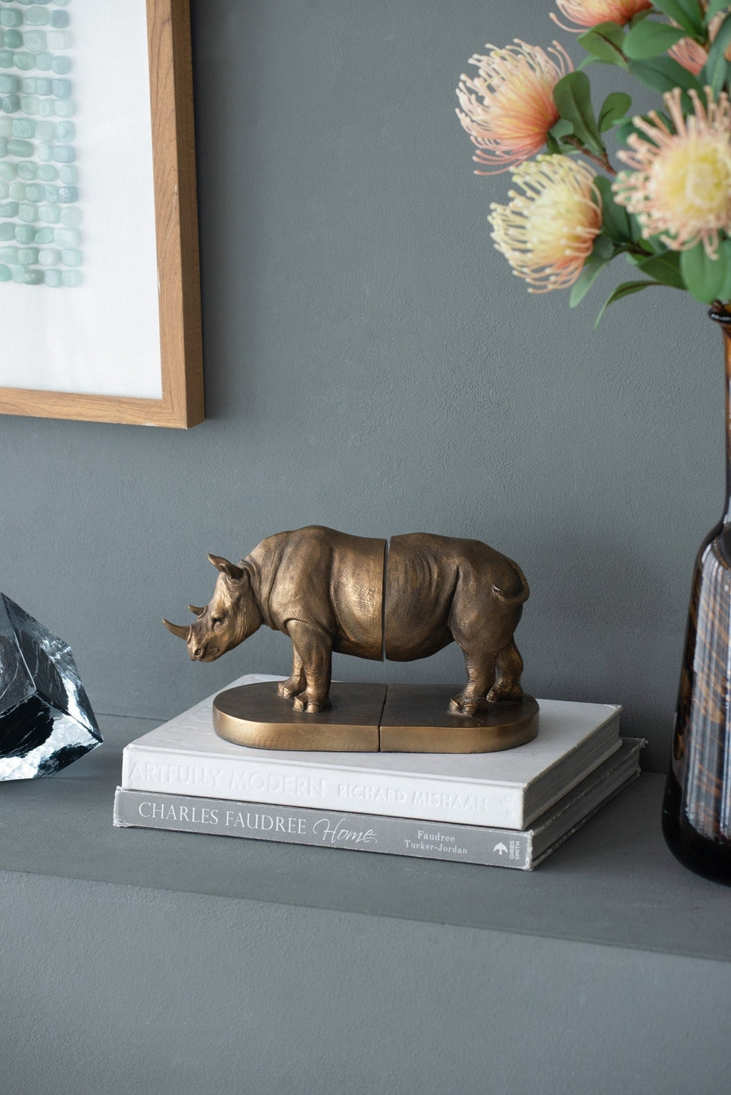 Set of 2 Rhino Bronze Bookends