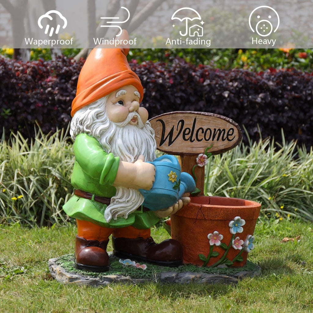 Outdoor Garden Sculpture Gnome Flower Pot Planter