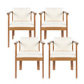 Outdoor Dining Chair Set of 4 with Curved Acacia Wood Arms and Cream Cushions