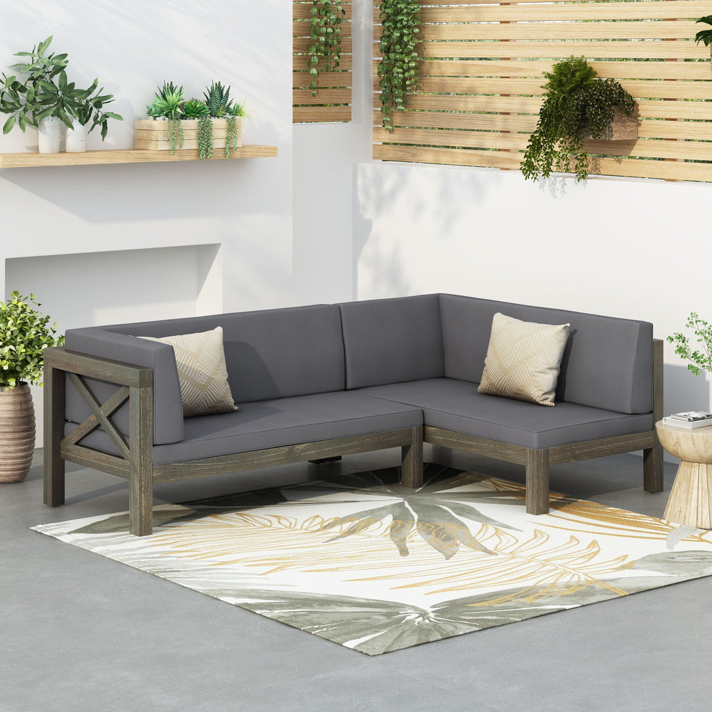 Aura 2 Piece Outdoor Set With X Back Left Bench And Corner - Dark Gray