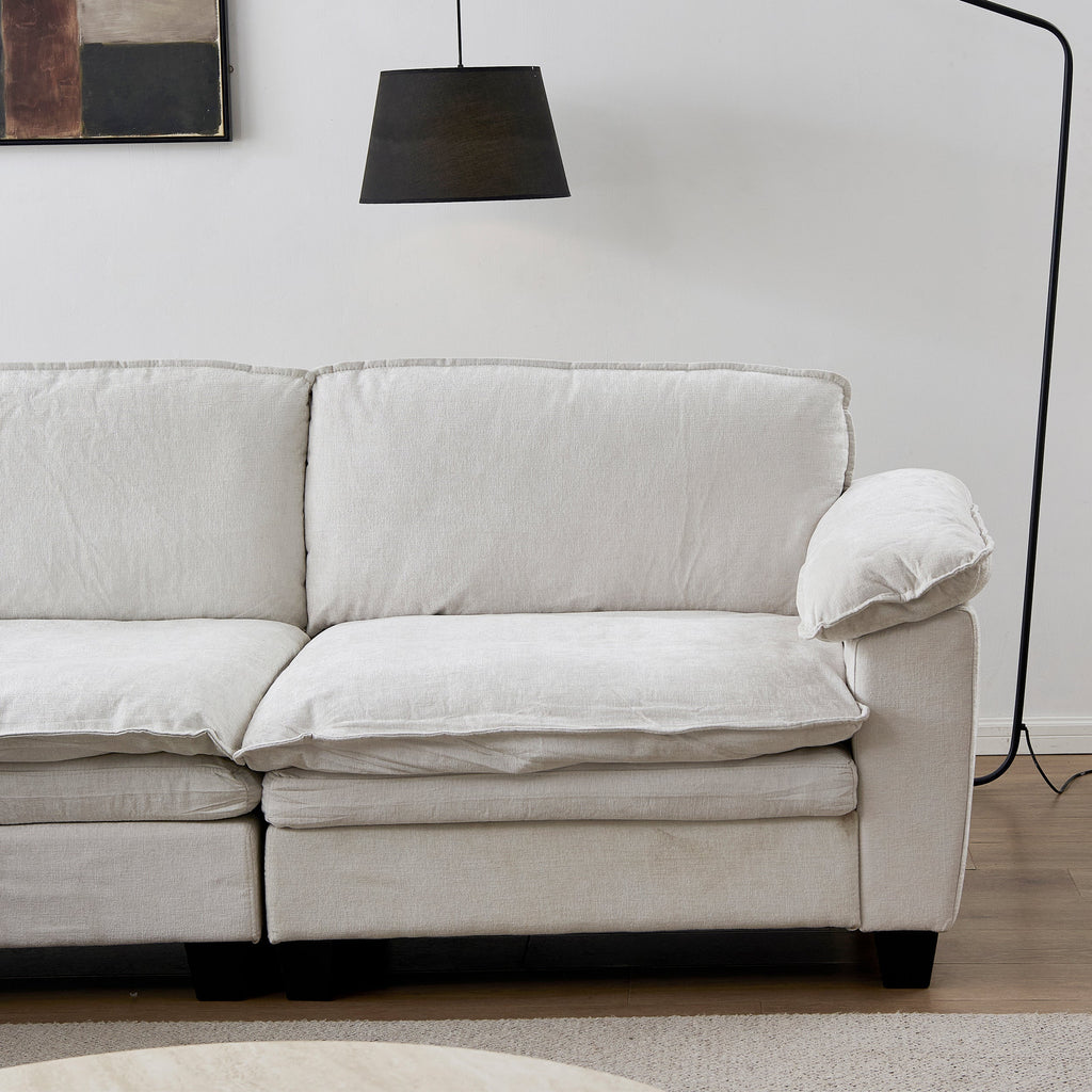 Living Room Sofa Luxury Couch with Ottoman in Soft Chenille Beige