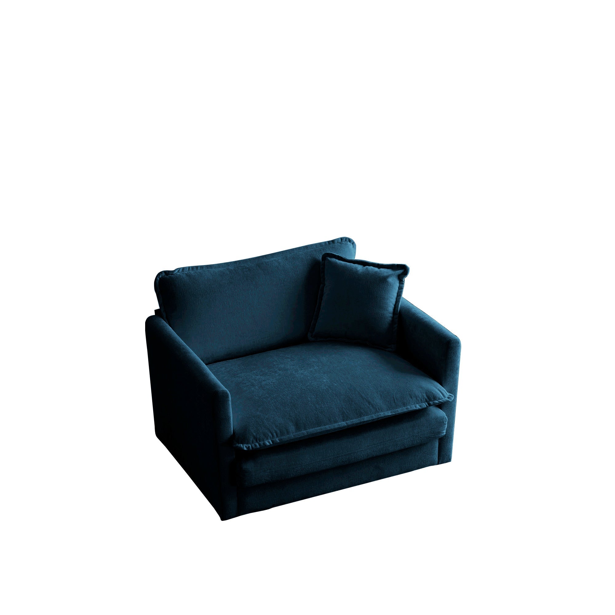 Comfy Deep Single Seat Sofa Upholstered Reading Armchair in Blue Chenille Fabric
