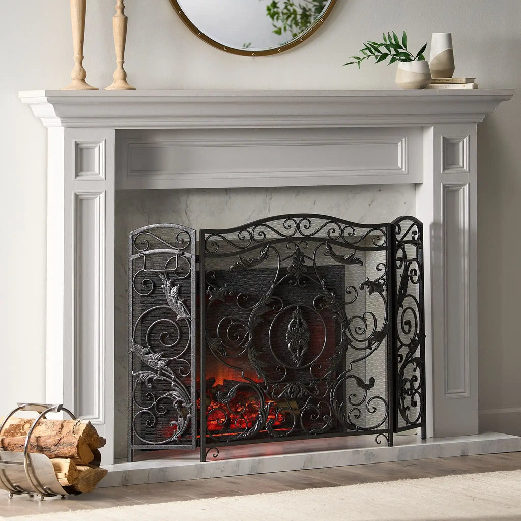 Mariella Traditional Floral Iron Fireplace Screen with Ornate Design