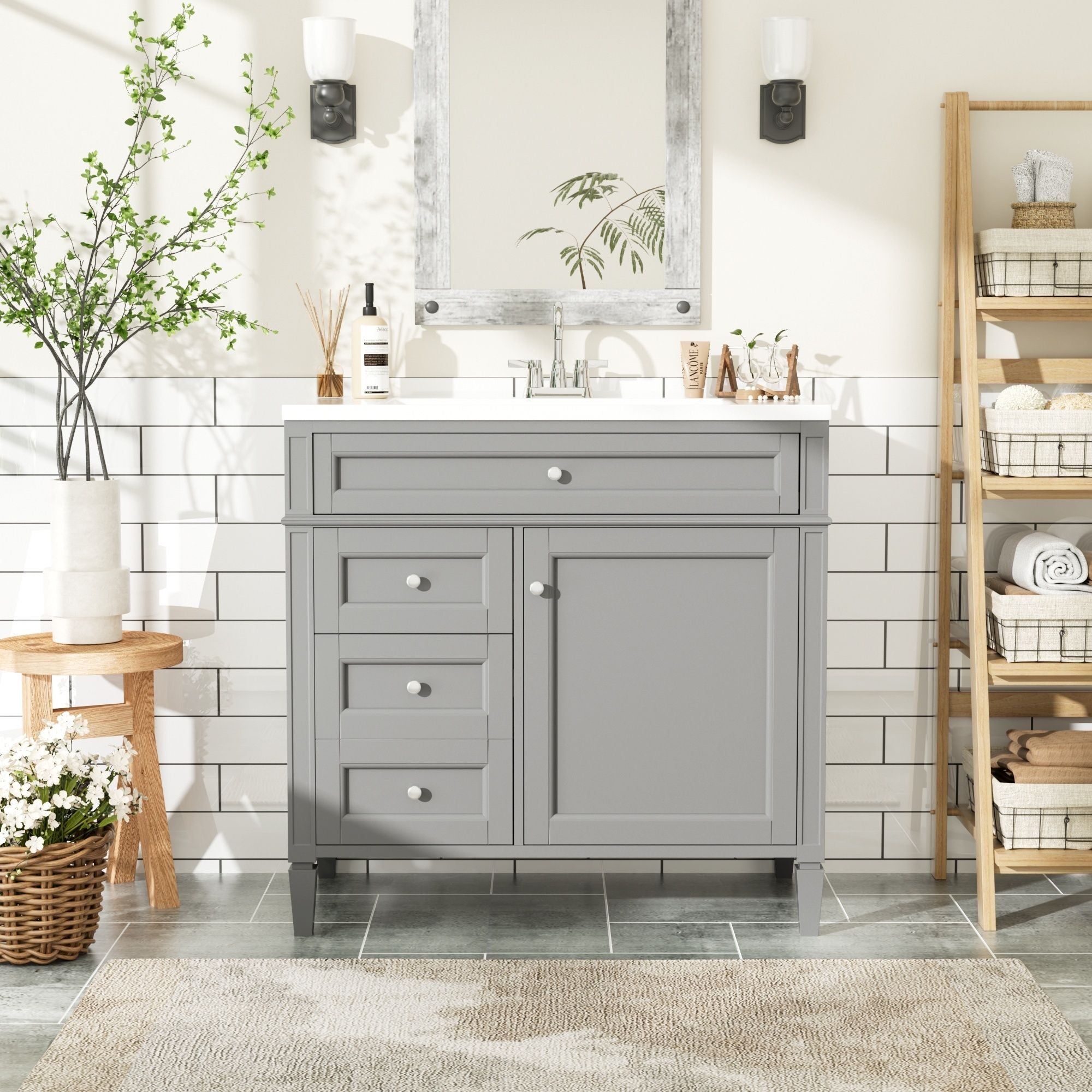 Bathroom Vanity With Top Sink, 2 Drawers And Tip Out Drawer