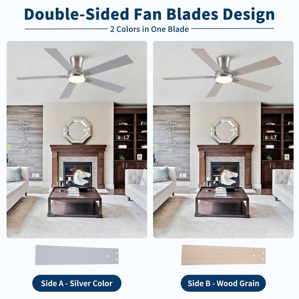 Low Profile Flush Mount Intergrated LED Ceiling Fan With Light And Reversible Quiet Motor