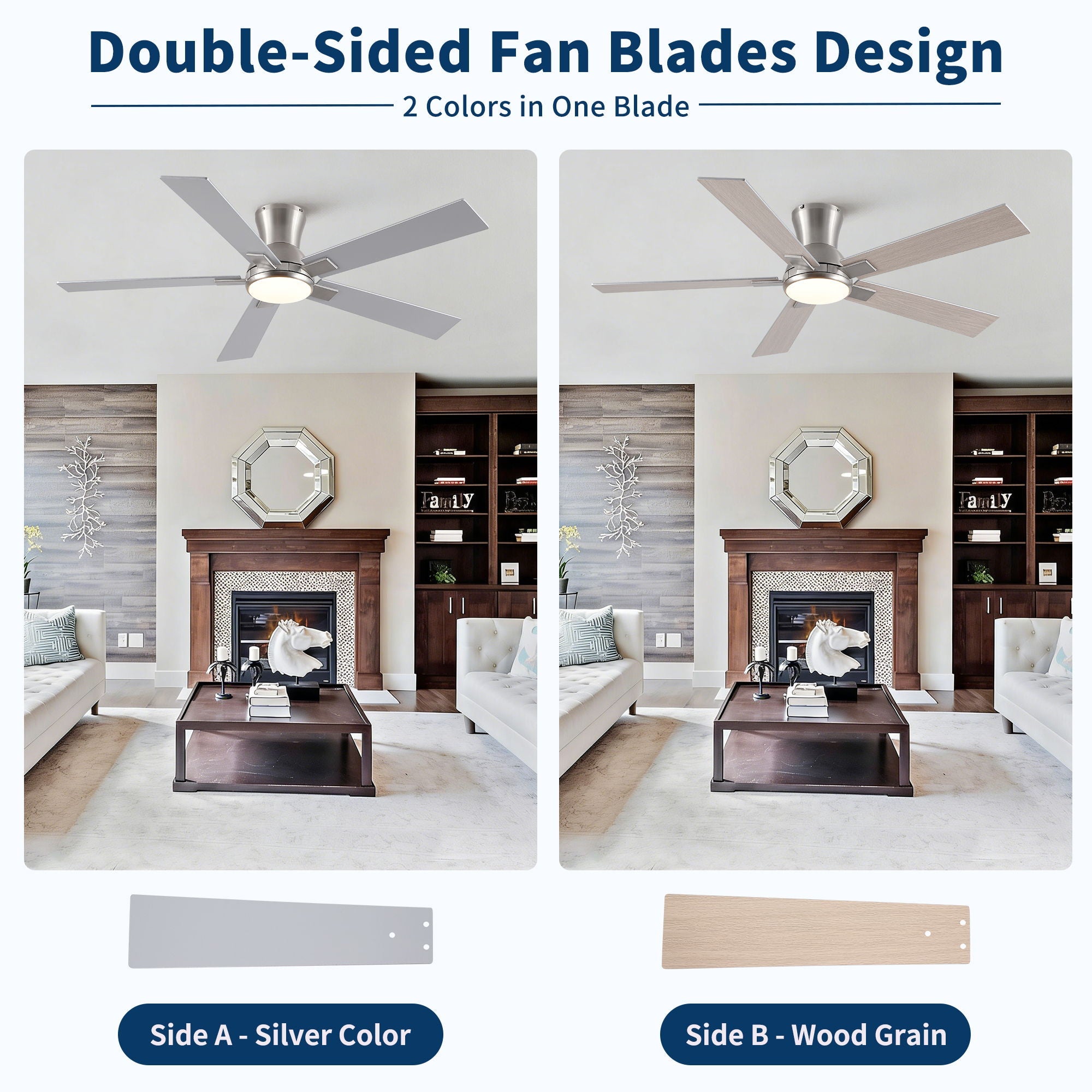 Low Profile Flush Mount Intergrated LED Ceiling Fan With Light And Reversible Quiet Motor