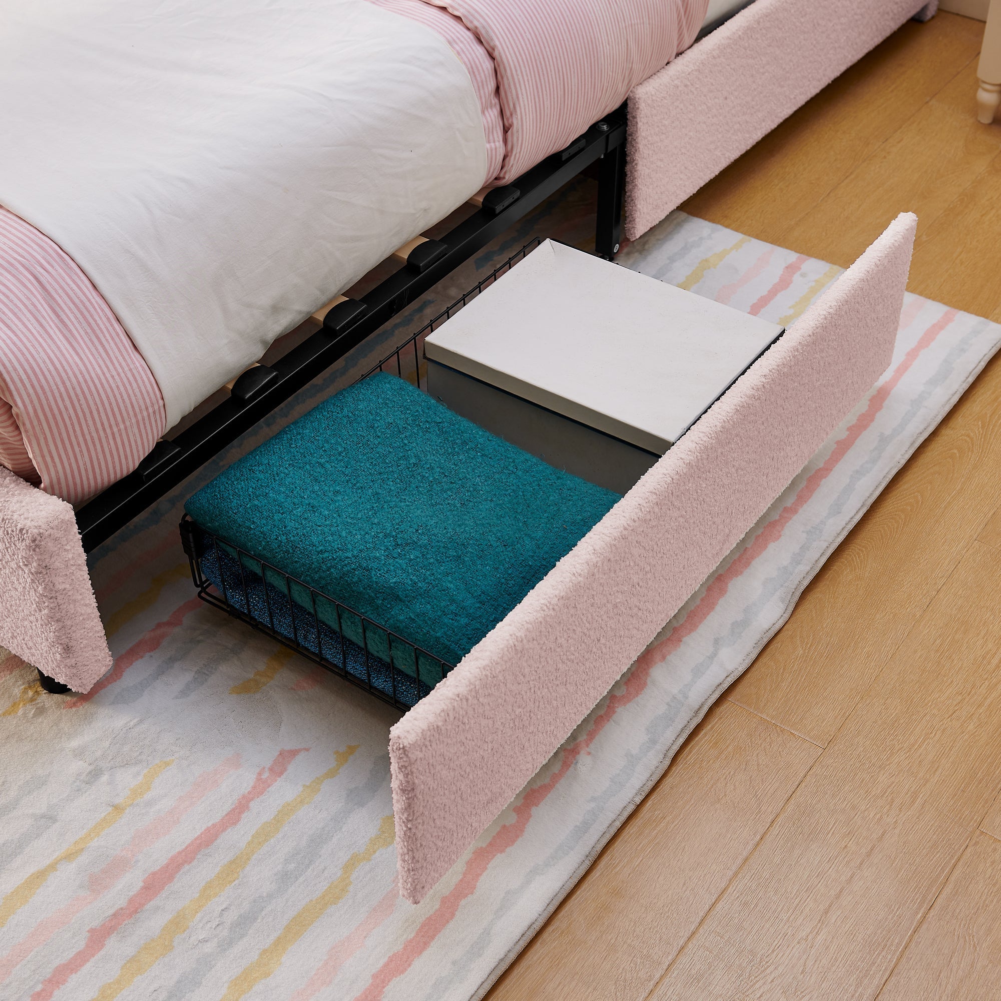 Twin Size Kids Upholstered Bed with Oversized Rabbit Ear Headboard