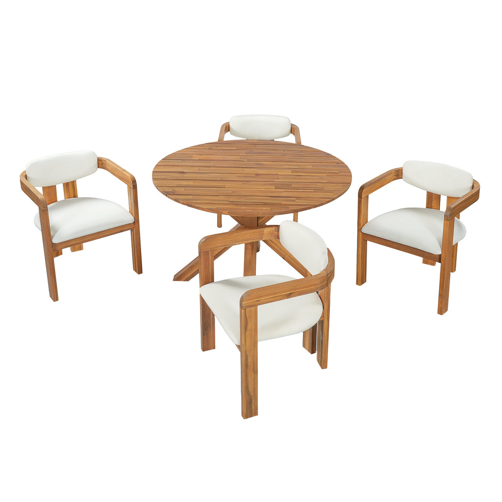 5-Piece Outdoor Acacia Wood Round Dining Set