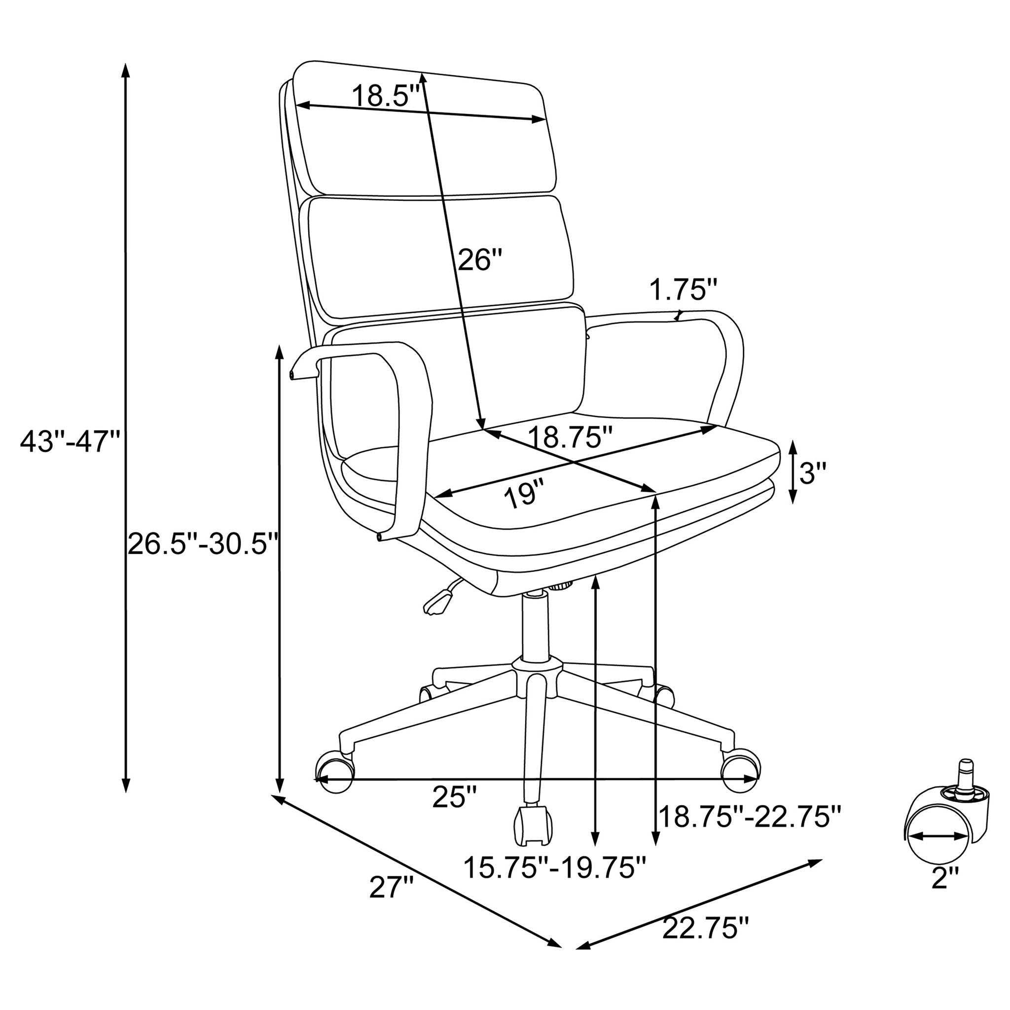 Upholstered Office Chair With Caster Wheels, Adjustable Height