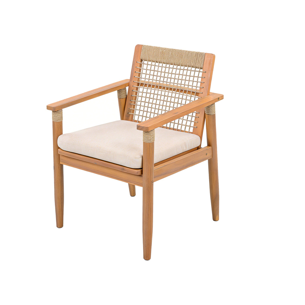 Outdoor Dining Chairs Set of 2 with Acacia Wood and Rope Design