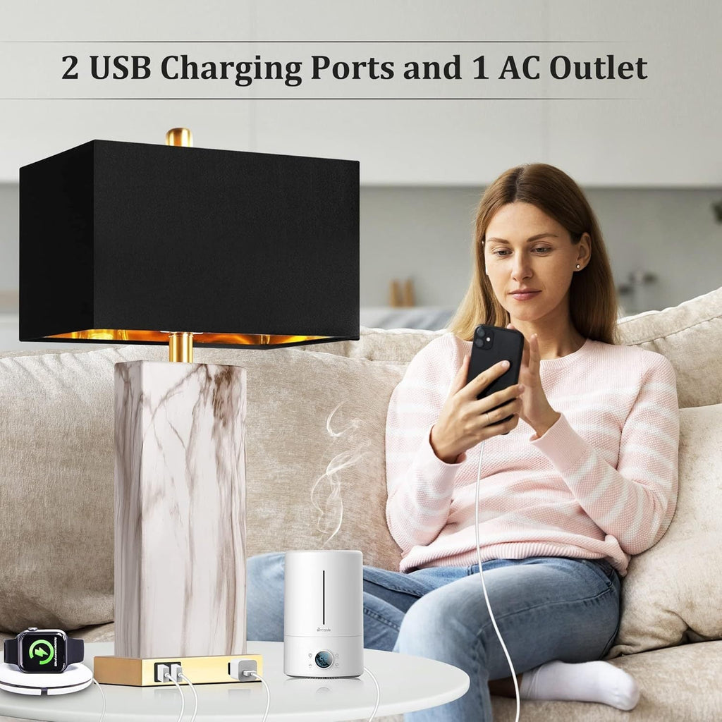 Touch Control Table Lamps Set of 2 with USB Ports and AC Outlet