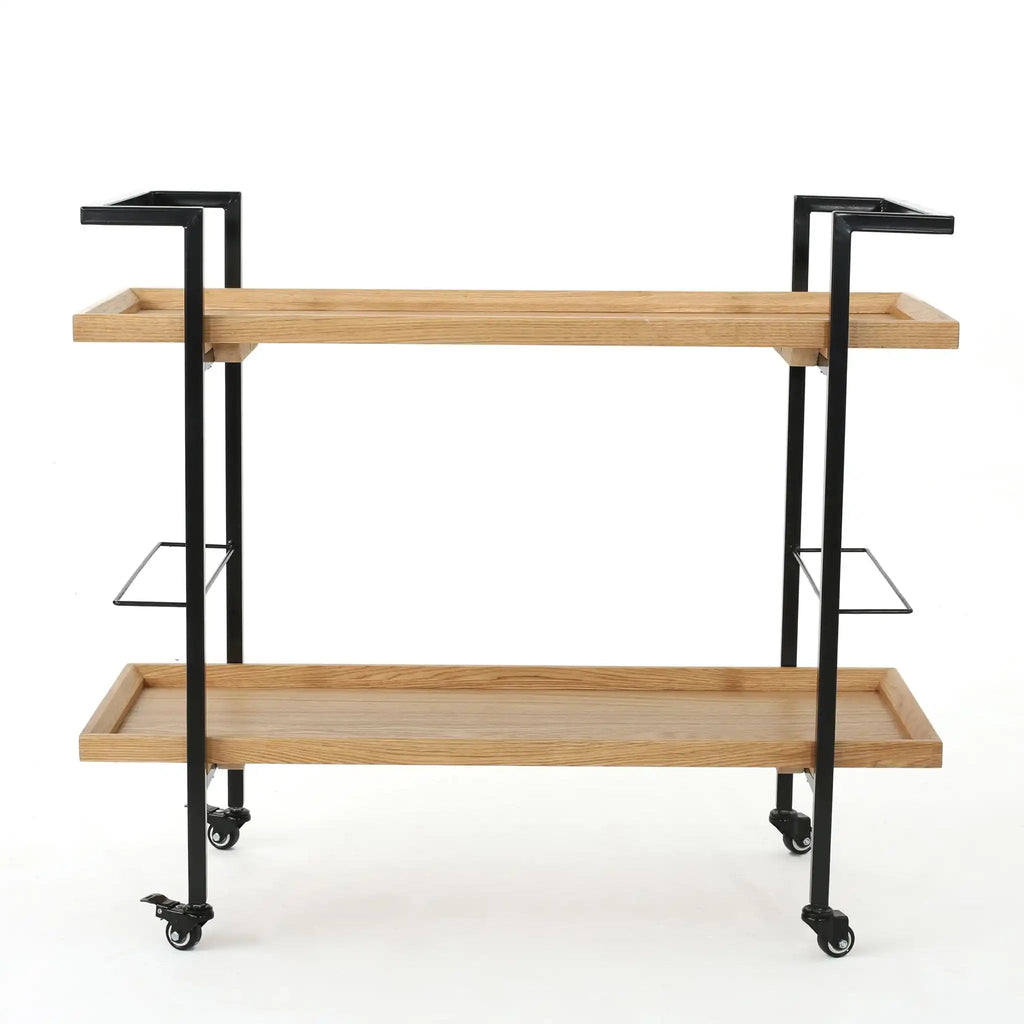 Modern Industrial Bar Cart With Shelving and Casters