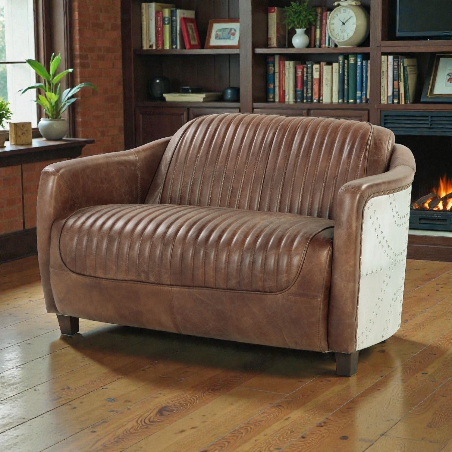 Brancaster Grain Leather Loveseat - Brown