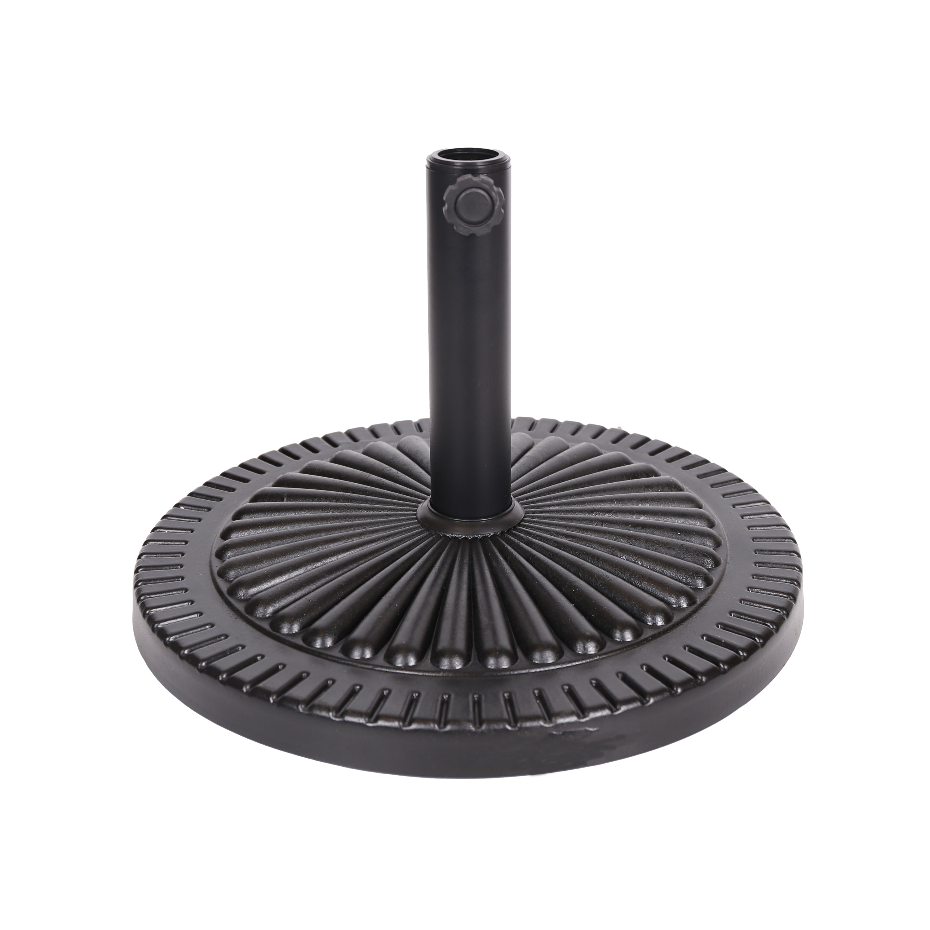 Black Rock Resin Outdoor Umbrella Base with Steel Support in Black Finish