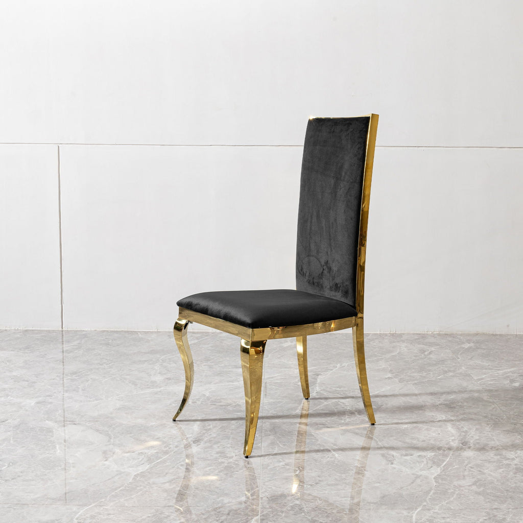 Dining Chair (Set of 2) With Unique Backrest Stainless Steel Legs - Gold