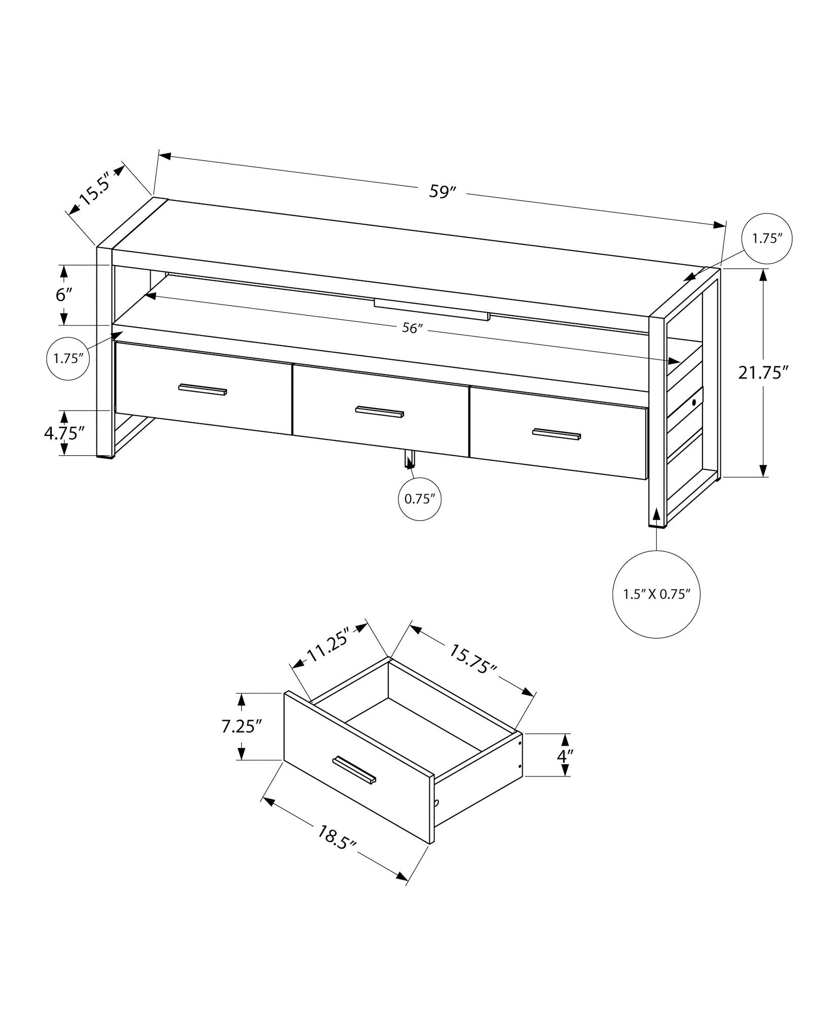 TV Stand, Console, Media Entertainment Center with Storage Drawers - Black