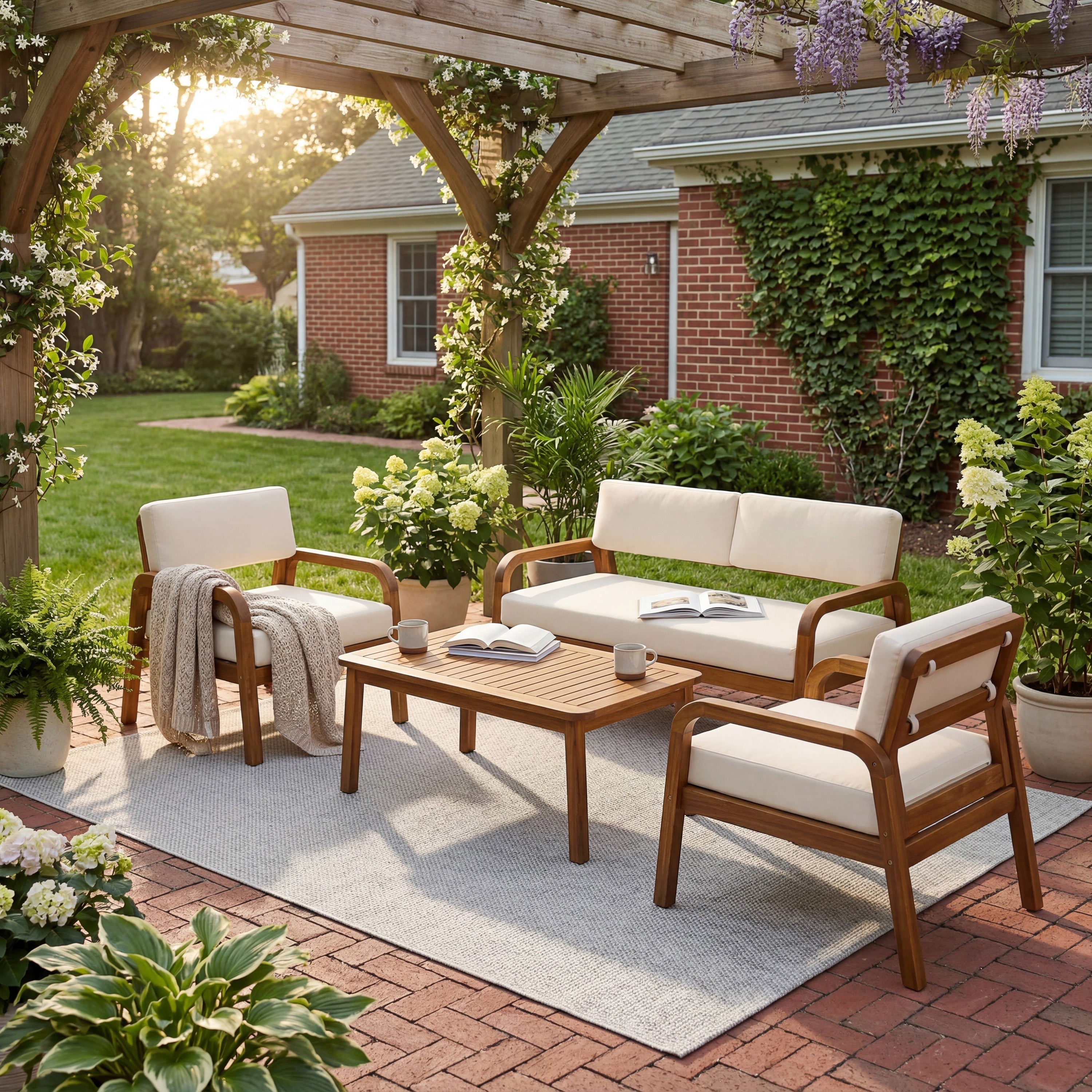 4-Pieces Outdoor Sofa Set with Cushions