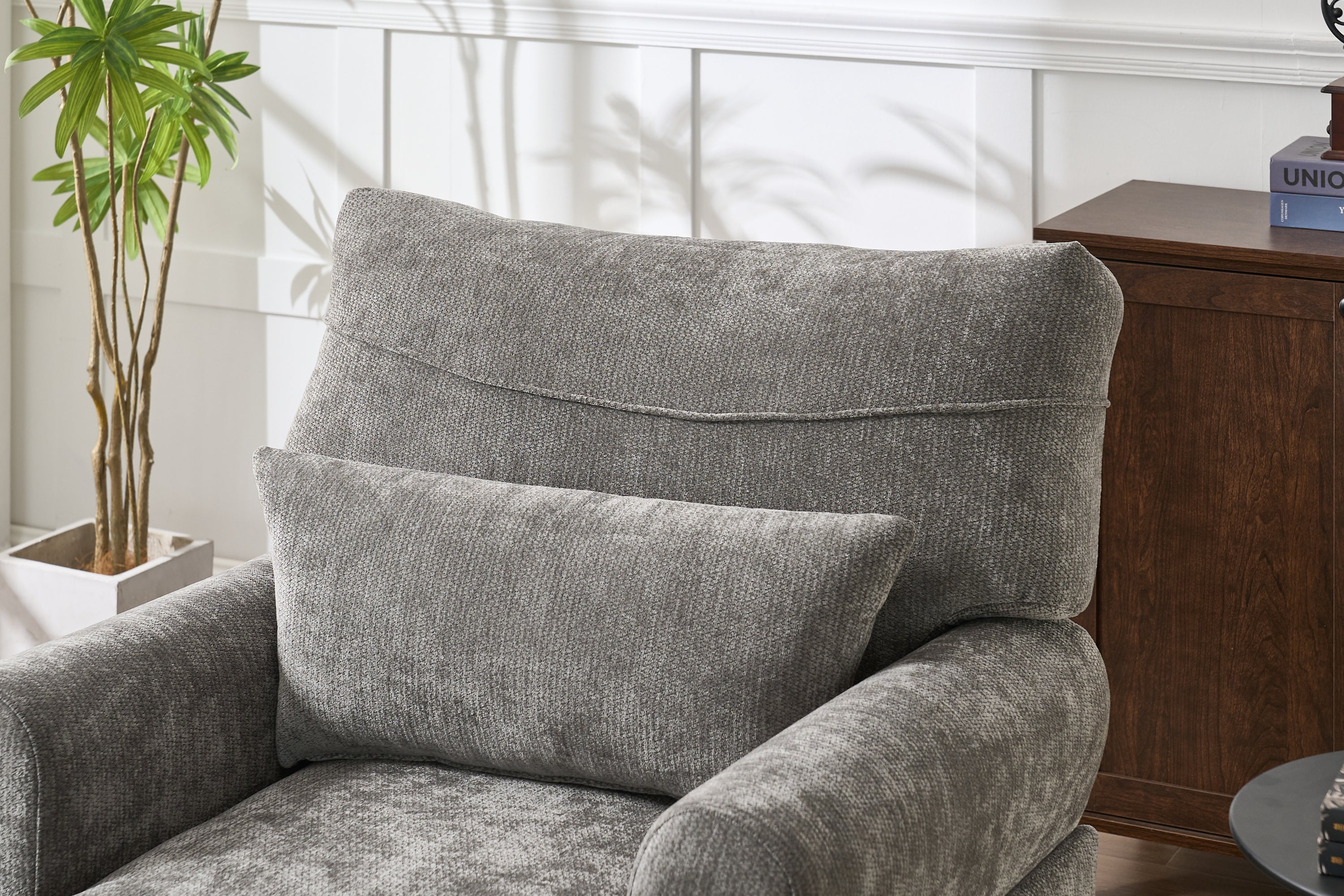 Modern Grey Upholstered Chaise Lounge Sofa Recliner