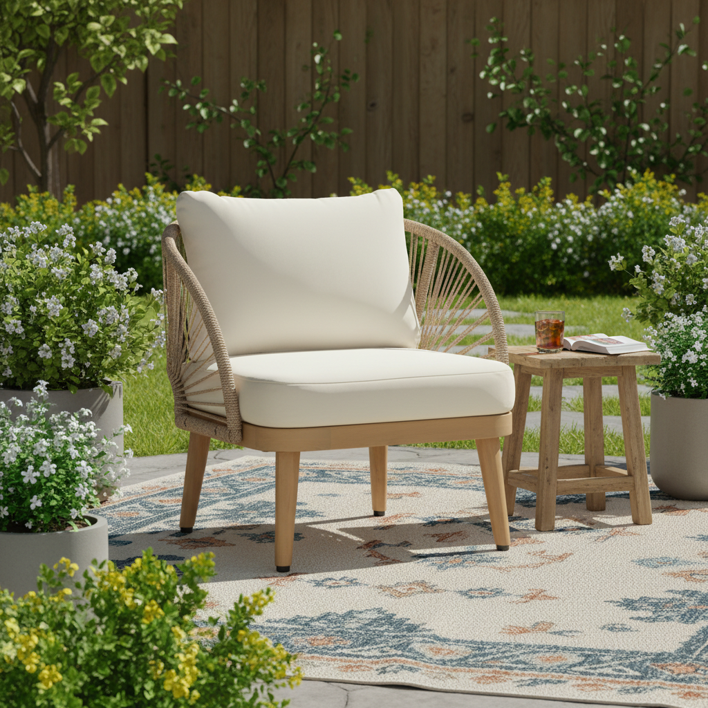 Acacia Wood Outdoor Club Chair, Curved Tub Design Patio Chair