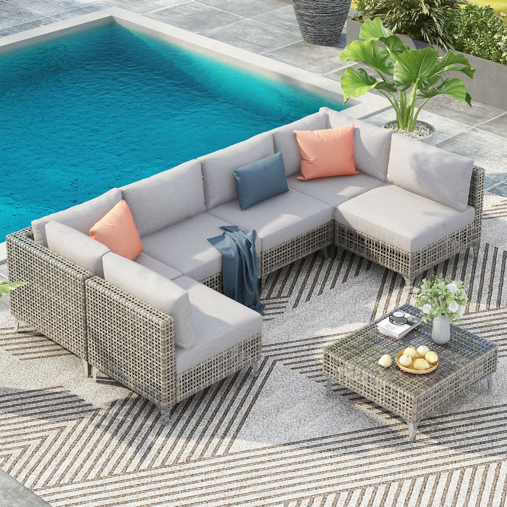K&K 7-Piece Wicker Patio Furniture Set