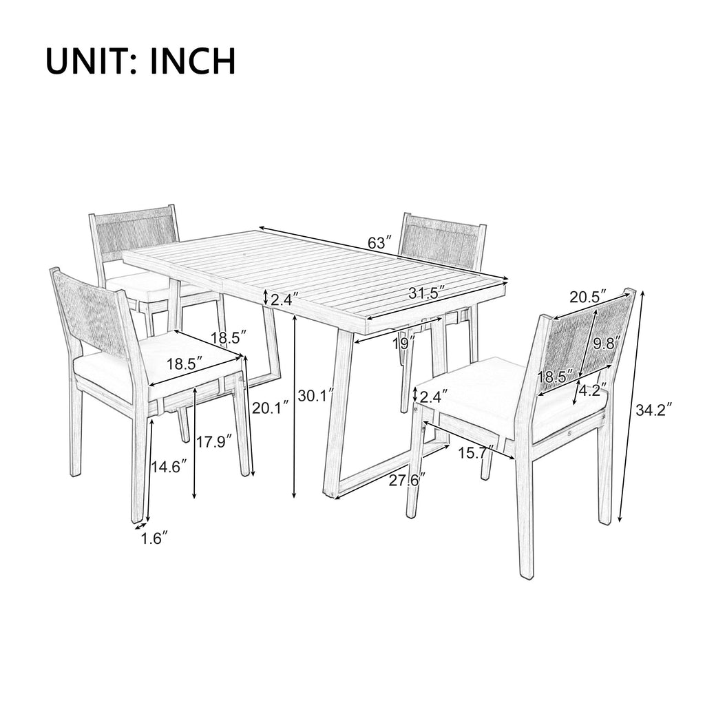 U_Style Multi-Person Outdoor Acacia Wood Dining Table and Chair Set
