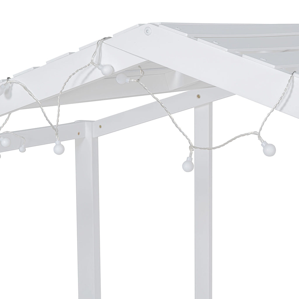 Loft House Bed With Ladder And Slide, With board And Light Strip On The Roof