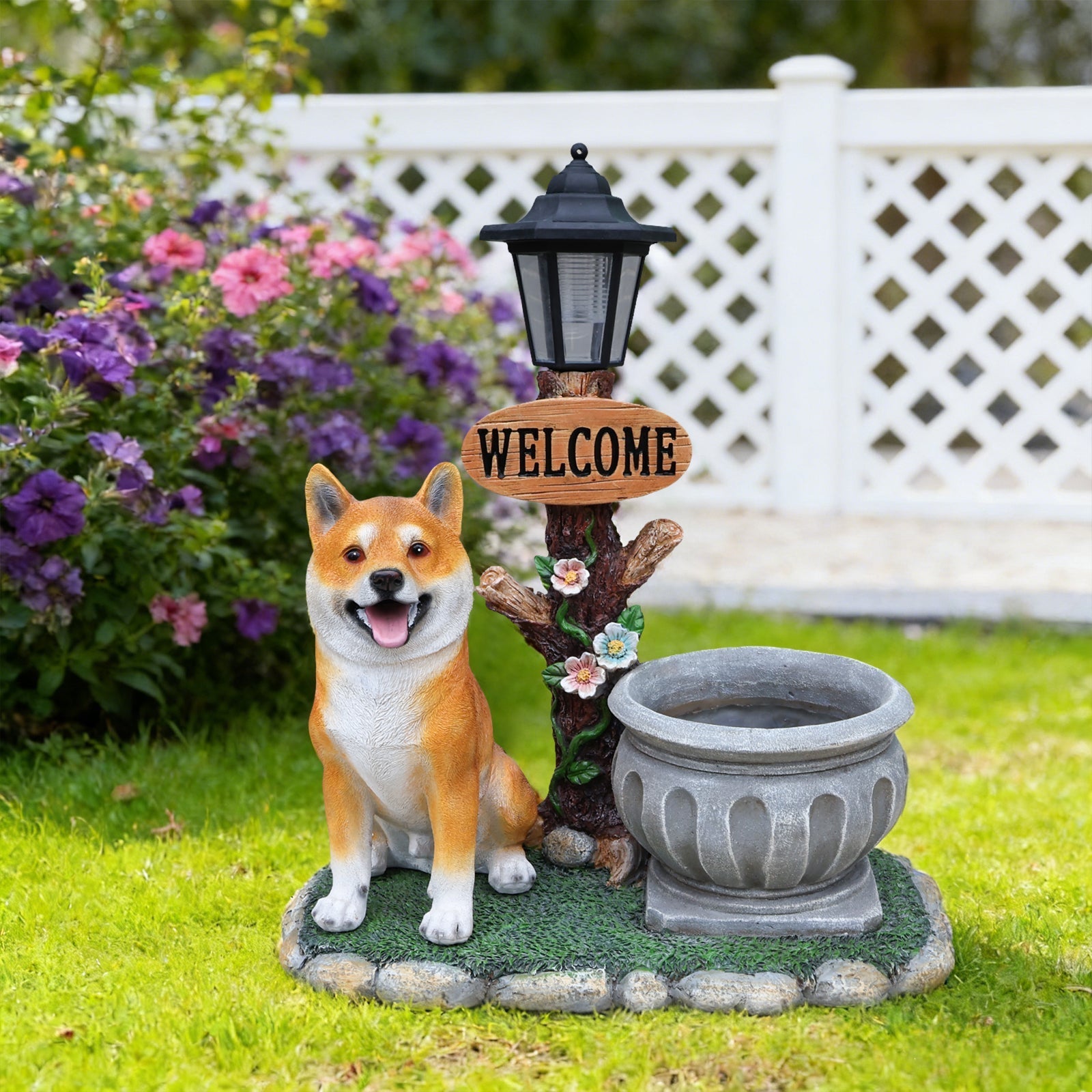 Sitting Akita Dog Planter Garden Decor
