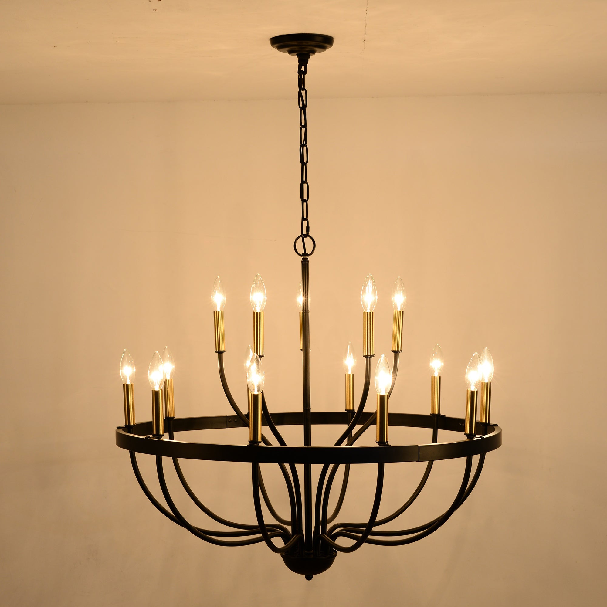 15-Light Industrial Iron Candle Chandelier Modern Farmhouse Pendant Light