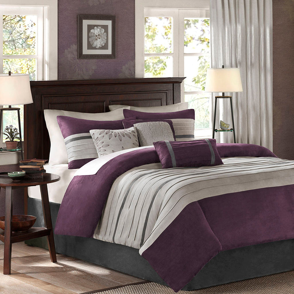 7 Piece Faux Suede Comforter Set Purple Queen