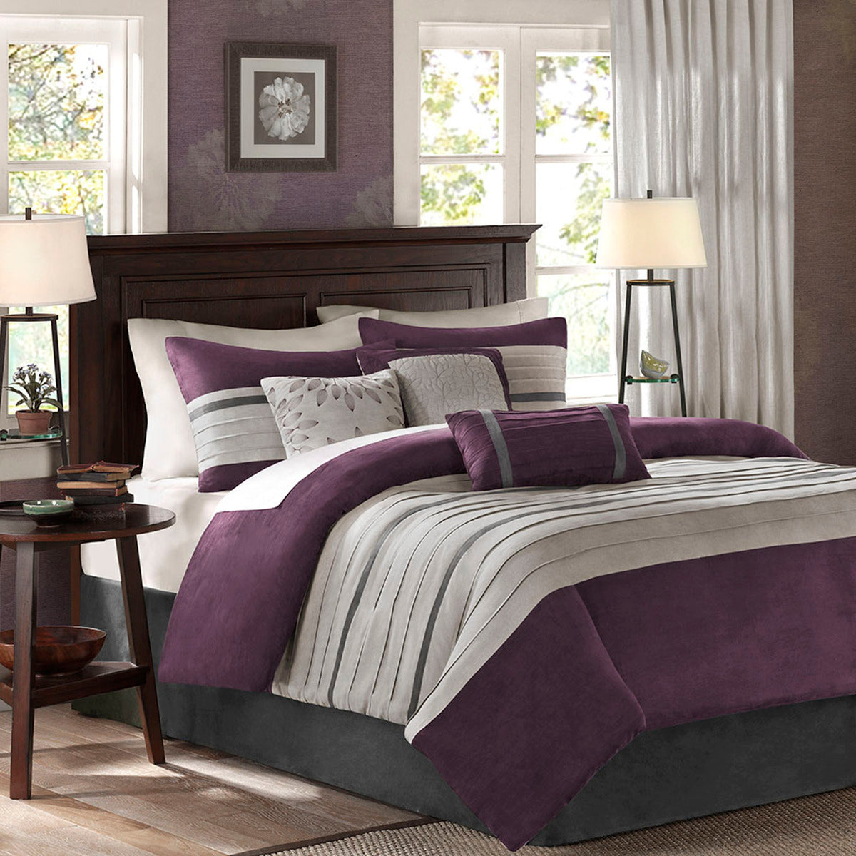 7 Piece Faux Suede Comforter Set Purple Queen