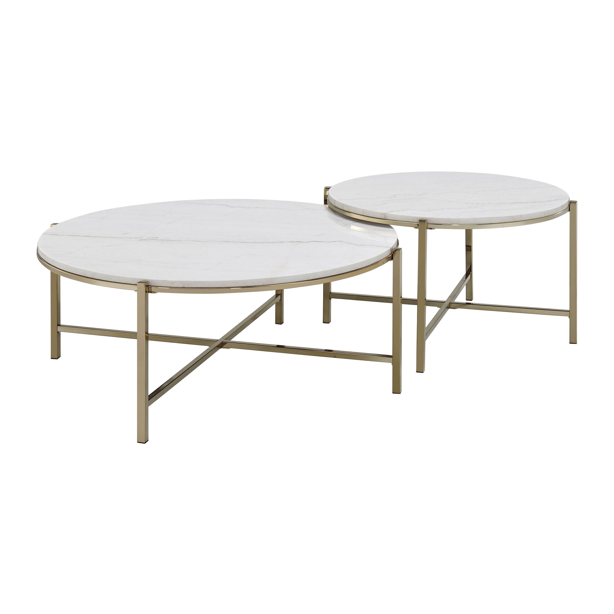 Zaidee Marble Top Nickel Nesting Table Set - White