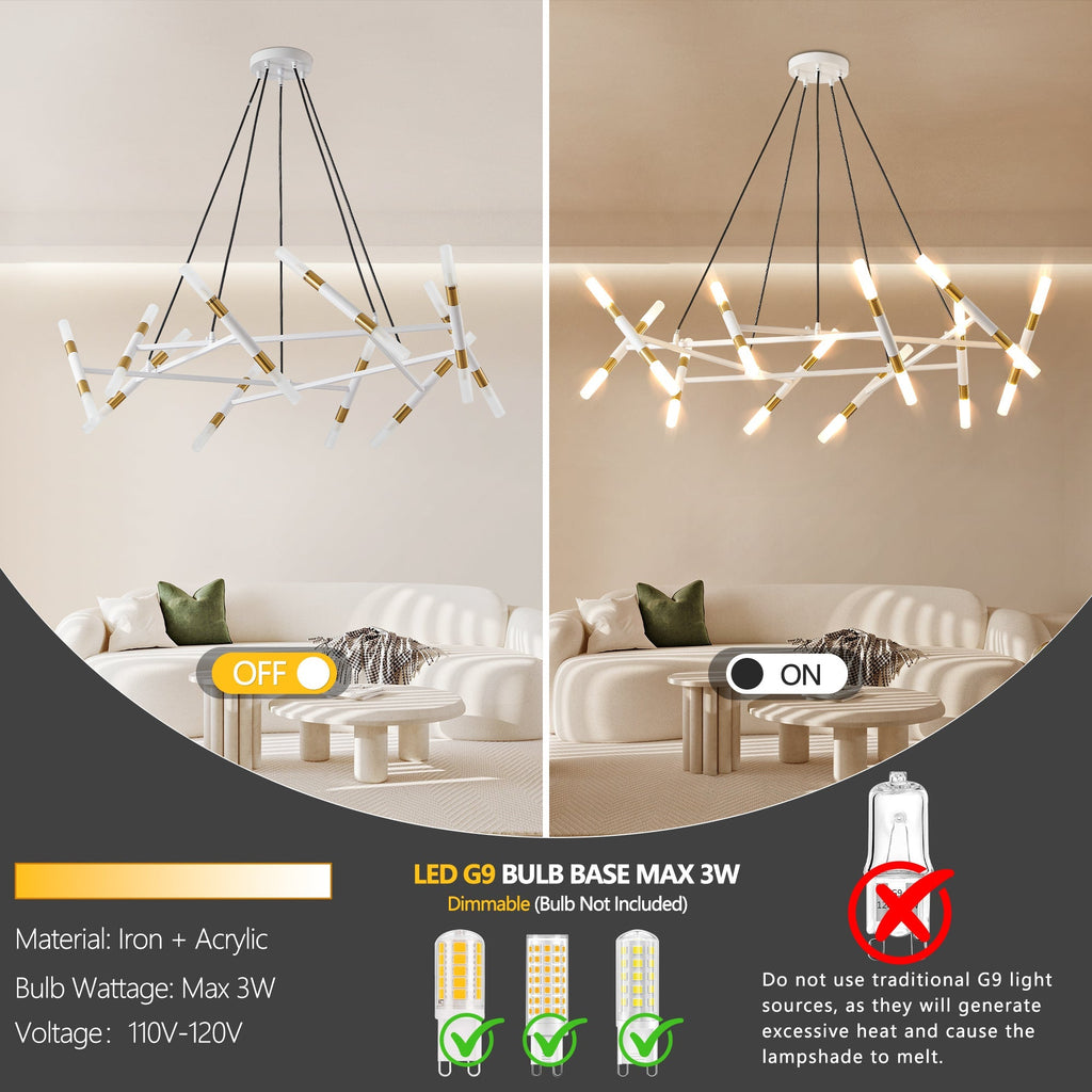 41" White & Golden Modern Chandelier Light Fixture