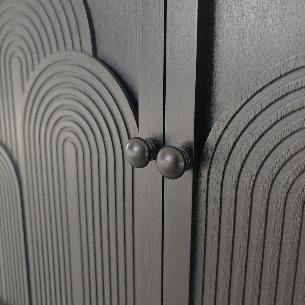 Modern Black Wood Storage Cabinet with Embossed Door