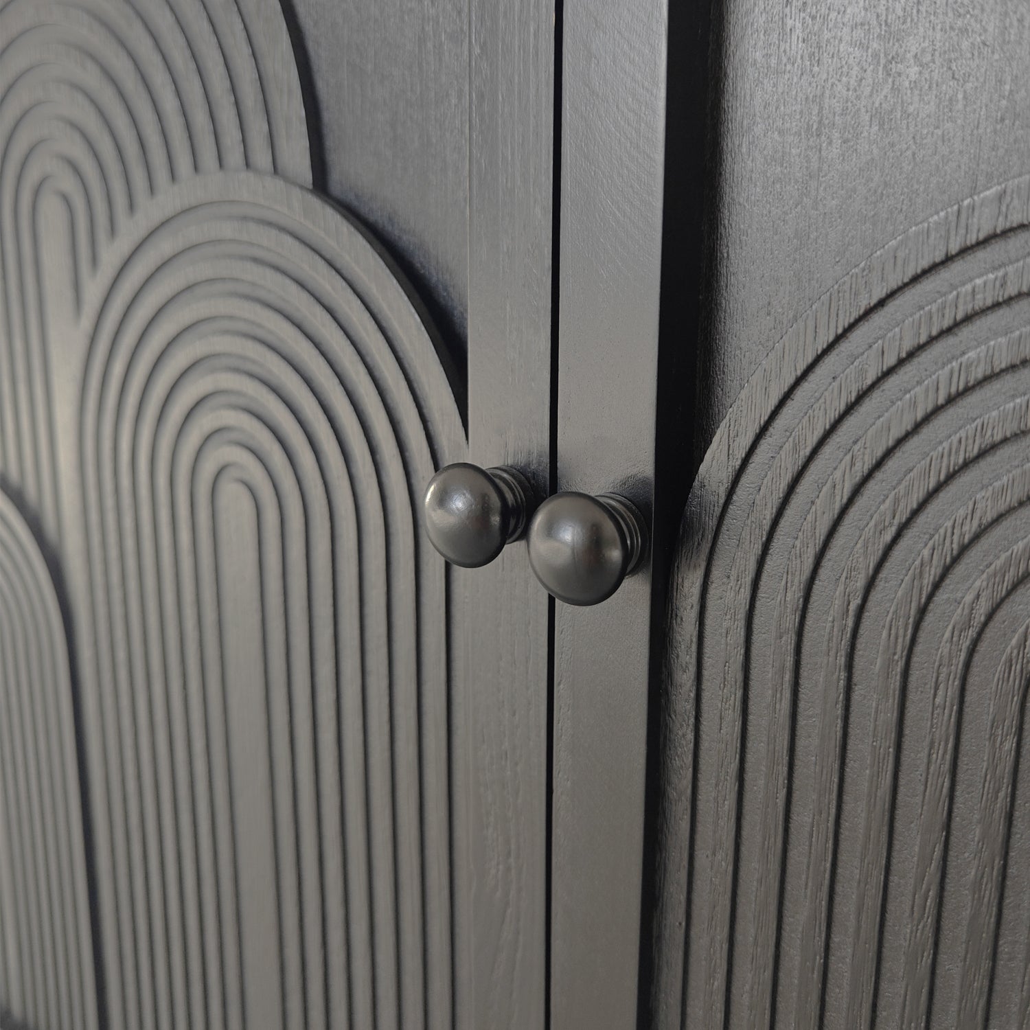 Modern Black Wood Storage Cabinet with Embossed Door