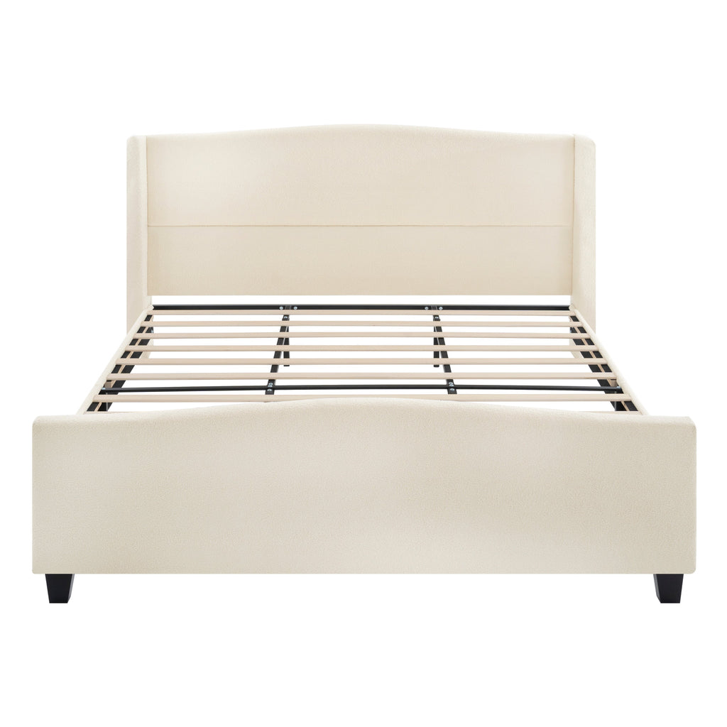 King Size Bed Frame with Upholstered Teddy Velvet Headboard