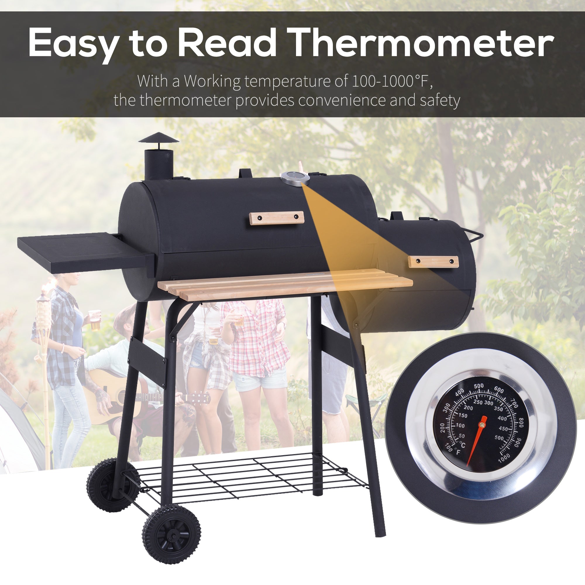 Outsunny 48' Steel Portable Backyard Charcoal BBQ Grill and Offset Smoker Combo