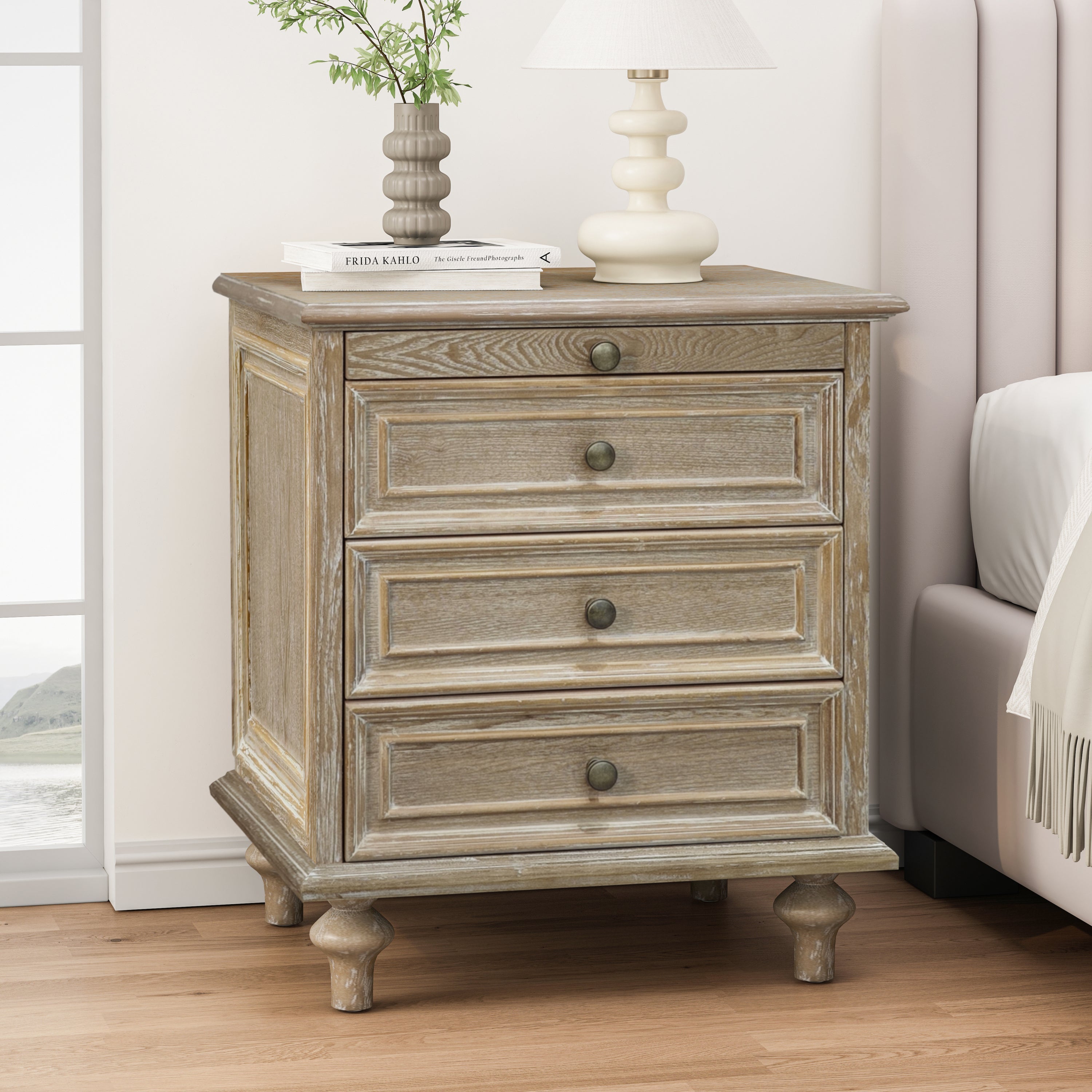 Farmhouse Nightstands with 4 Drawers and Pull-Out Shelf