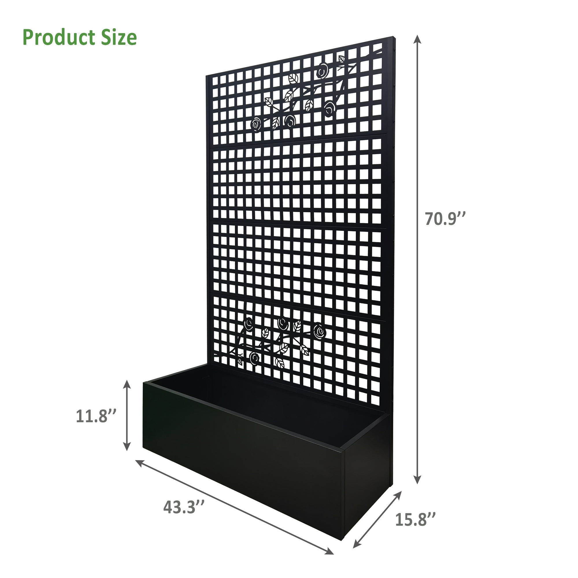 Metal Planter Box with Trellis 70.9in H x 43.3in W x 15.8in D