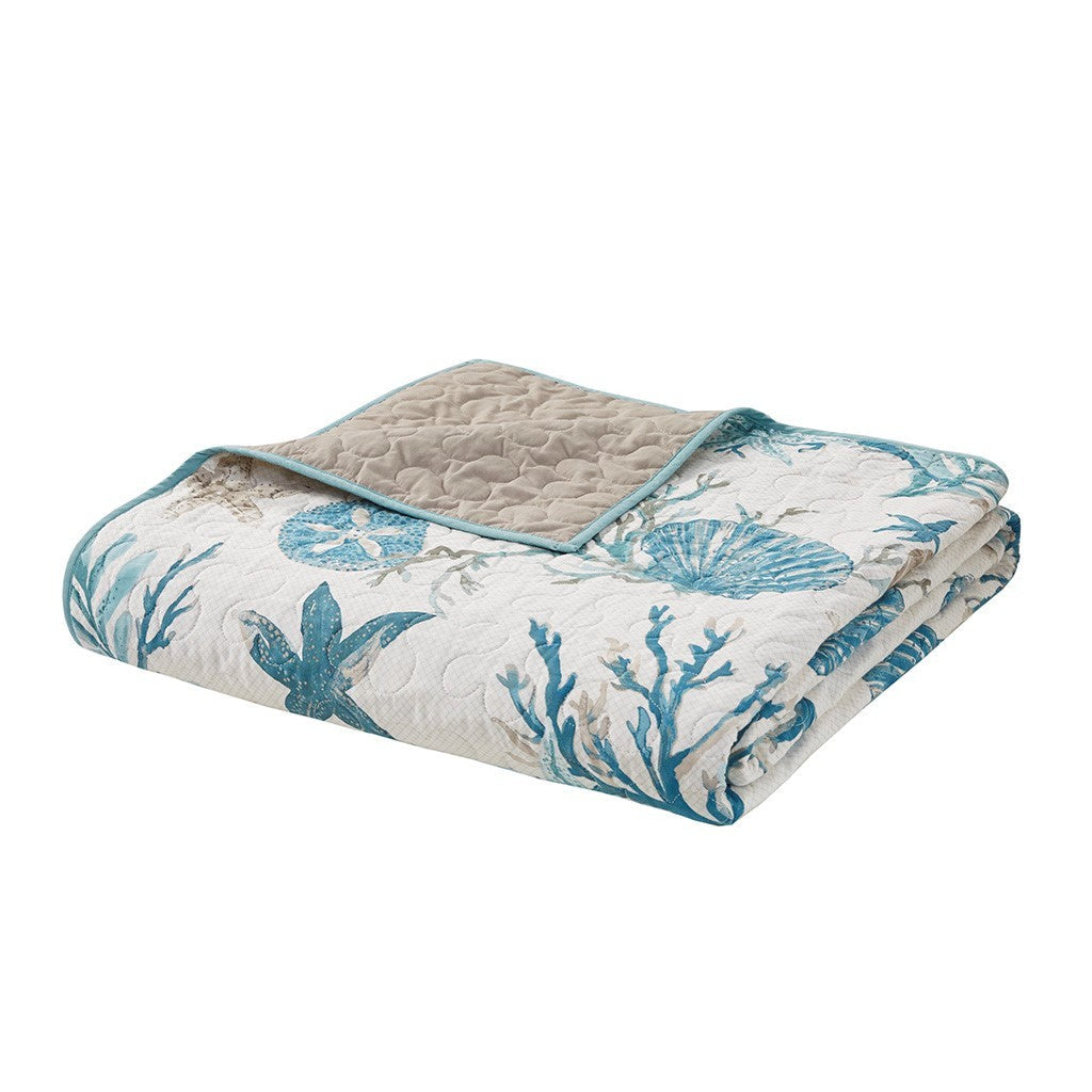 6 Piece Cotton Sateen Quilt Set with Throw Pillows Aqua Full/Queen